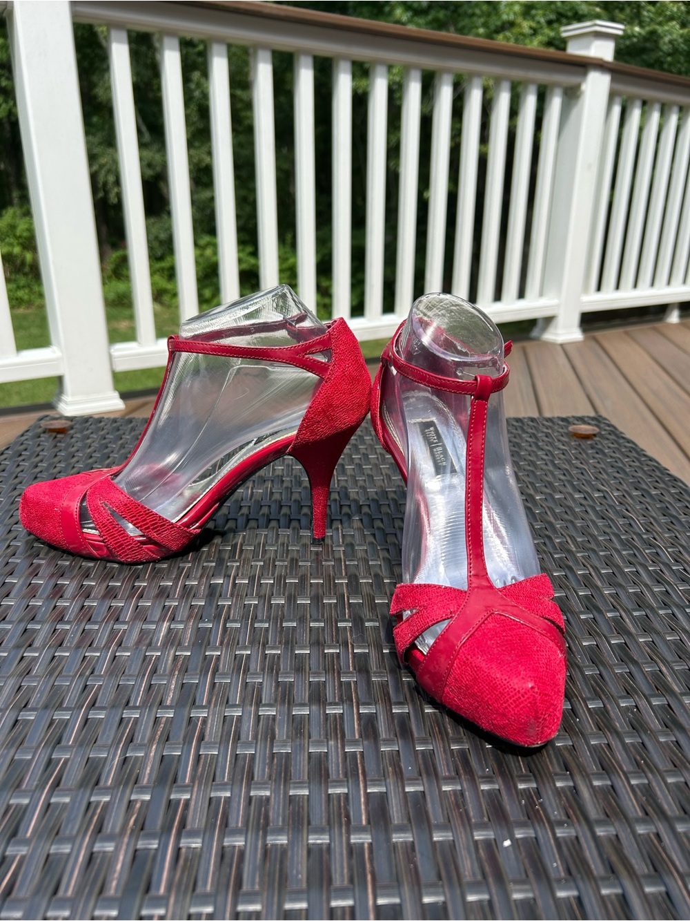 White House Black Market Red Suede T-Strap Pointed Heels
